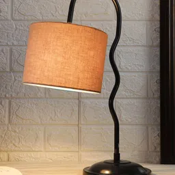 Devansh Grey & Black Textured Cotton Zig Zag Curvy Table Lamp With Shade image 2