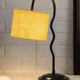 Devansh Yellow & Black Textured Jute Zig Zag Curvy Table Lamp With Iron Base image 2