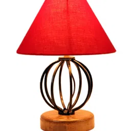 Devansh Red Cotton Table Lamp with Wood & Iron Base image 5
