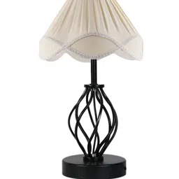 Devansh Off White & Black Textured Table Lamp With Shade image 3