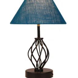 Devansh Turquoise Blue Jute Table lamp With Iron Base image 3