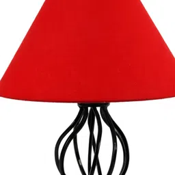 Devansh Red Cotton Table Lamp With Wood & Iron Base image 2