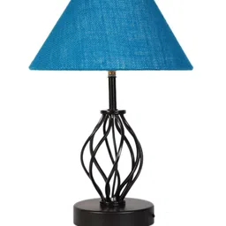 Devansh Turquoise Blue Jute Table lamp With Iron Base image 2