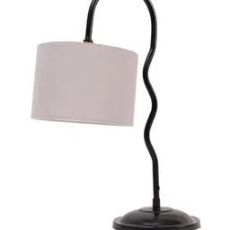 Devansh Grey & Black Textured Cotton Zig Zag Curvy Table Lamp With Shade image 4