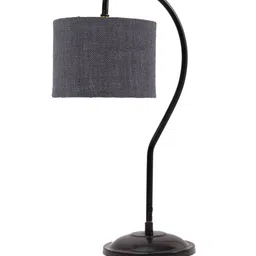 Devansh Grey & Black Textured Jute Curvy Table Lamp With Iron Base image 2