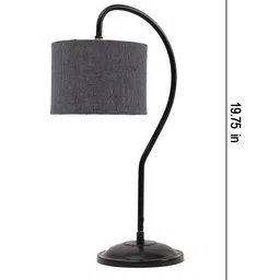 Devansh Grey & Black Textured Jute Curvy Table Lamp With Iron Base image 4
