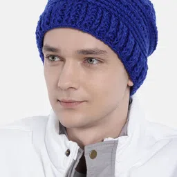 Magic Needles Men Blue Self Design Crochet Woolen Beanie-picture-8