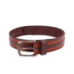 Belwaba Men Tan Striped Leather Formal Belt-image-82