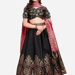 PURVAJA Black & Pink Ready to Wear Lehenga & Unstitched Blouse With Dupatta-48