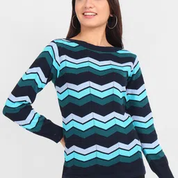 JoE Hazel Women Black & Blue Geometric Patterned Pullover Sweatshirt-20