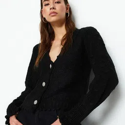 Trendyol Open Knit Ribbed Front-Open Sweaters image 4