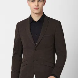 V Dot Men Brown Self-Design Single-Breasted Slim-Fit Blazer-image-42