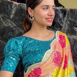 Bindigasm's Advi Embellished Jacquard Stretchable Saree Blouse-image-70