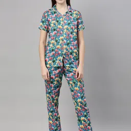 Bushirt Women Blue & Pink Printed Night suit-image-50
