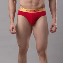 UnderJeans by Spykar Men Red & Gold -Coloured Solid Basic Briefs UJMBRPBS041Red-18