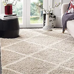 AaHo Decor Beige & White Geometric Shaggy Woolen Carpets-image-21