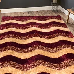 FABURAA Maroon & Beige Geometric Printed Anti Skid Cotton Carpet-24