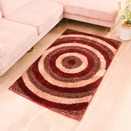 FABURAA Maroon Geometric Anti Skid Cotton Carpet-57