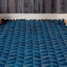 HANDICRAFT PALACE Blue & White Indigo Hand Block Printed Cotton Carpet-image-33