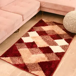 FABURAA Maroon Geometric Anti Skid Cotton Carpet-23