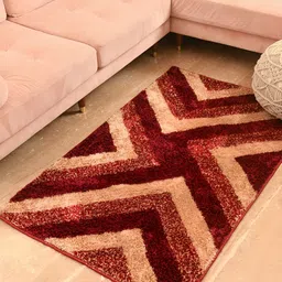 FABURAA Maroon Geometric Anti Skid Cotton Carpet-53