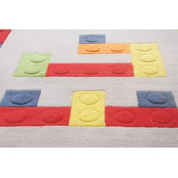 LITTLELOOMS Grey & Red Geometric printed Hand-Tufted Rectangular Woollen Carpet image 3