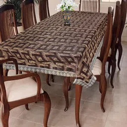 Homerz Brown Geometric Printed 6-Seater Table Cover-15