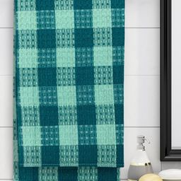 Athom Trendz Set Of 5 Green Checked 210 GSM Cotton Bath Towels-26