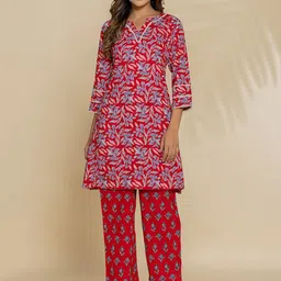 Eco Clothing Printed Pure Cotton V Neck Tunic With Trousers Co-Ords Set-picture-8