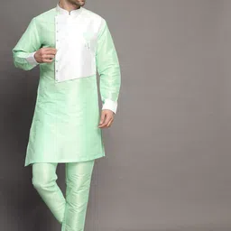 Utsav Fashion Mandarin Collar Straight Kurta with Trousers-image-31