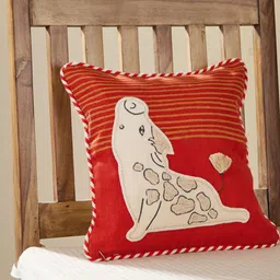 Fabindia Red & White Embroidered Cotton Square Cushion Cover-31