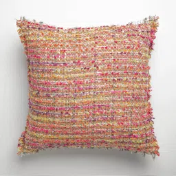ONSETHOMES Pink & Yellow Self Design Textured Jute Silk Square Cushion Cover-0