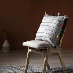 Contrast Living Brown & White Striped Linen Square Cushion Cover-image-51