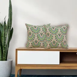 Tasseled Home Pink & Green 2 Pieces Ethnic Motifs Printed Velvet Square Cushion Covers-image-57