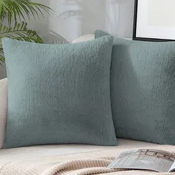 LUXEHOME INTERNATIONAL Sea Green 2 Pieces Fur Square Cushion Covers-image-50