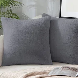 LUXEHOME INTERNATIONAL Grey 2 Pieces Fur Square Cushion Covers-image-33