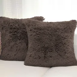 LUXEHOME INTERNATIONAL Marino Brown 2 Pieces Fur Square Cushion Covers-image-68