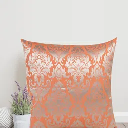 Home Orange & Silver-Toned Printed Self Design Square Cushion Covers-image-99