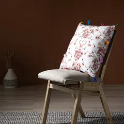 Contrast Living White & Pink Floral Printed Square Cotton Cushion Cover-8