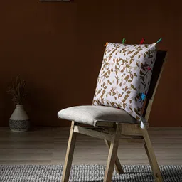 Contrast Living Beige & Brown Floral Printed Square Cotton Cushion Cover-image-23