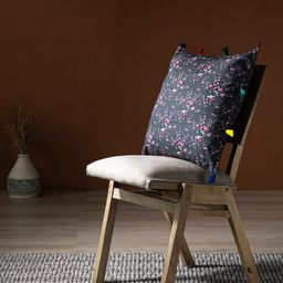 Contrast Living Black & White Floral Printed Cotton Square Cushion Cover With Tassels-10