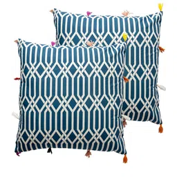 Contrast Living Blue & White 2 Pieces Geometric Cotton Square Cushion Covers-image-55