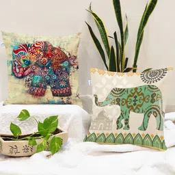 STITCHNEST Pack Of 2 Green Ethnic Motifs Printed Square Cushion Cover-50