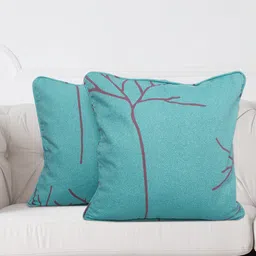 SWAYAM Set of 2 Blue 200 TC Floral Cotton Cushion Covers-27