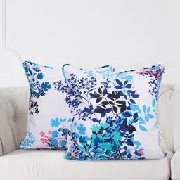 SWAYAM White & Blue Set of 2 Geometric Square Cushion Covers-15