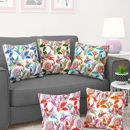 Story@home Blue & White 5 Pieces Floral Square Cushion Covers-image-62