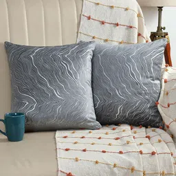 AEROHAVEN Grey & Gold Toned 2 Pcs Abstract Velvet Square Cushion Covers-25