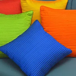 CASA-NEST Red & Yellow 5 Pieces Striped Printed Silk Square Cushion Covers-picture-40