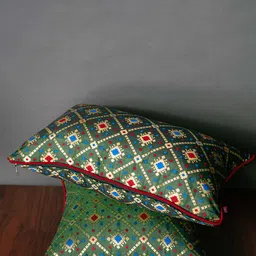 RoyalDeco Green & Blue 2 Pieces Ethnic Motifs Square Cushion Covers-image-68
