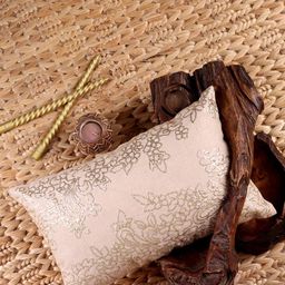 NISRAG HOME Gold Toned & Beige Floral Linen Cushion Covers-32